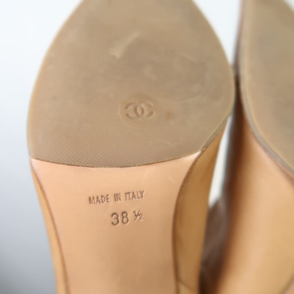 Vintage Chanel Tan Leather Pointed Toe Knee High Heeled Boots 8.5 - Picture 9 of 12